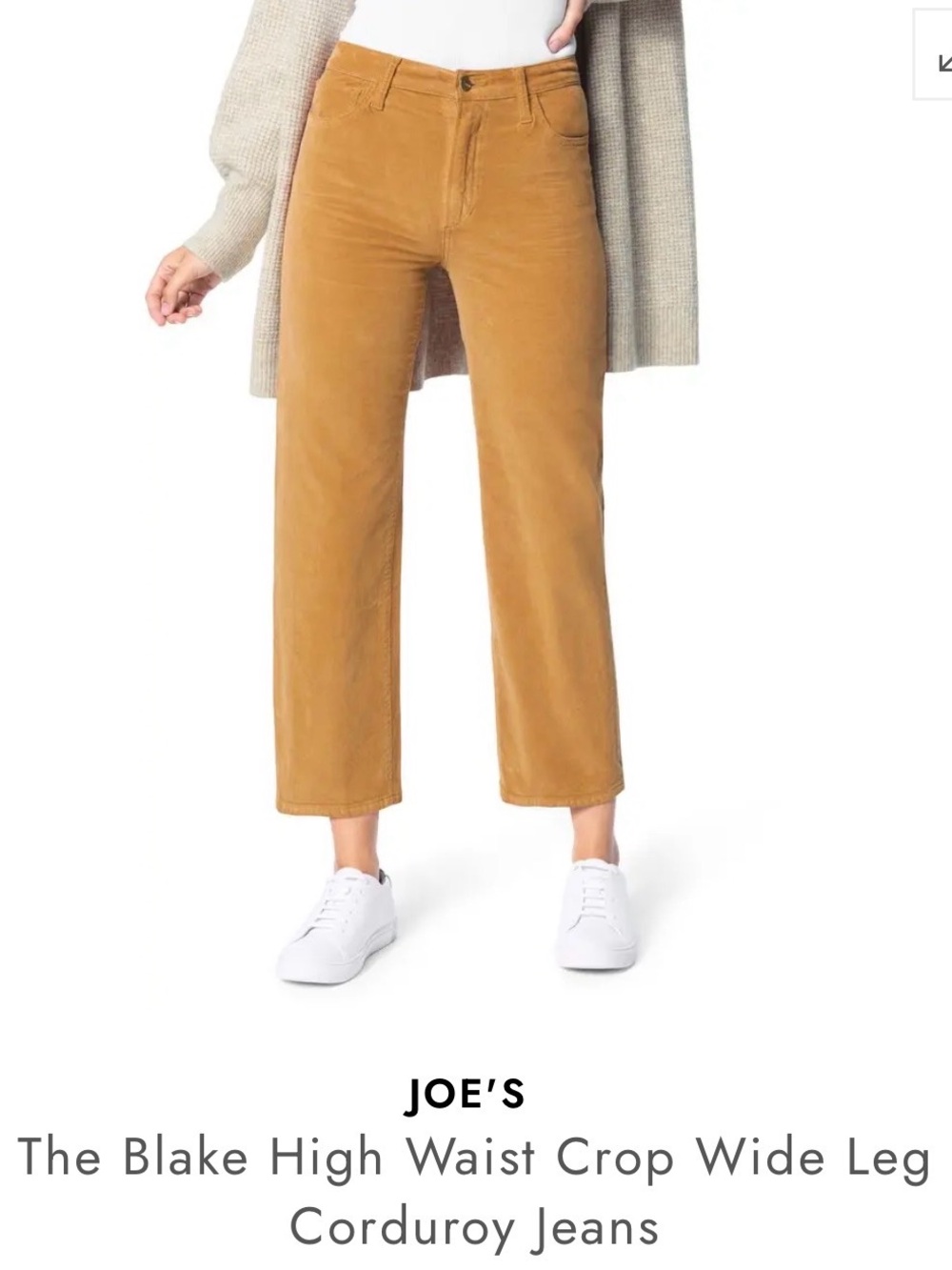 Joe's Jeans Blake High Waist Cropped Wide-Leg Corduroy Pants in butterscotch